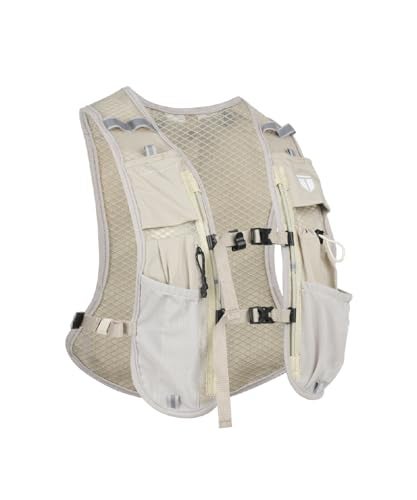 TEGO Pacer Trail Hydration Vest | Hydration Pack for Running & Hiking | Adjustable Running Vest with Storage, Reservoir Pouch & Reflective Details | Compatible with Soft Flasks & 2L Bladder (Beige) - Image 1