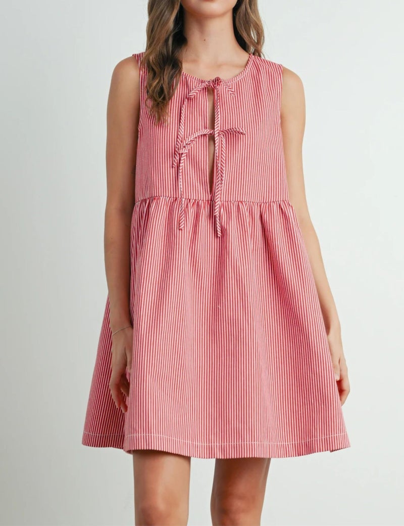 Meyhad Womens Mini Red Stripe Bowknot Dress Round Neck Sleeveless A Line Casual Dresses(0943-Red-M) - Image 2