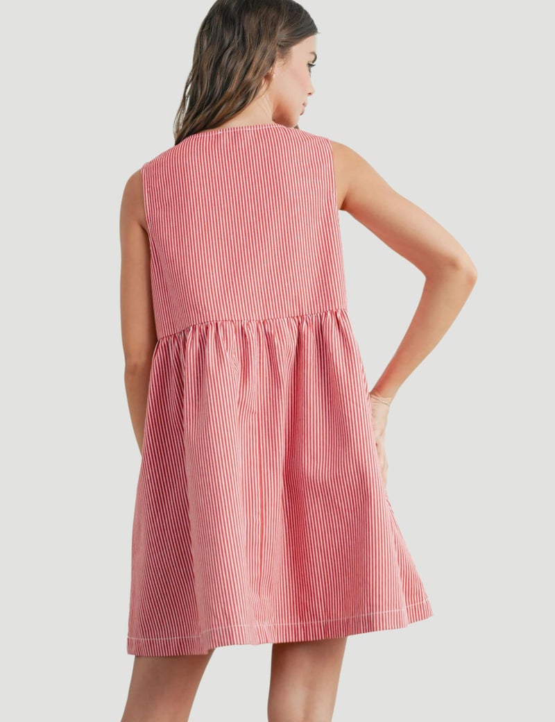 Meyhad Womens Mini Red Stripe Bowknot Dress Round Neck Sleeveless A Line Casual Dresses(0943-Red-M) - Image 5