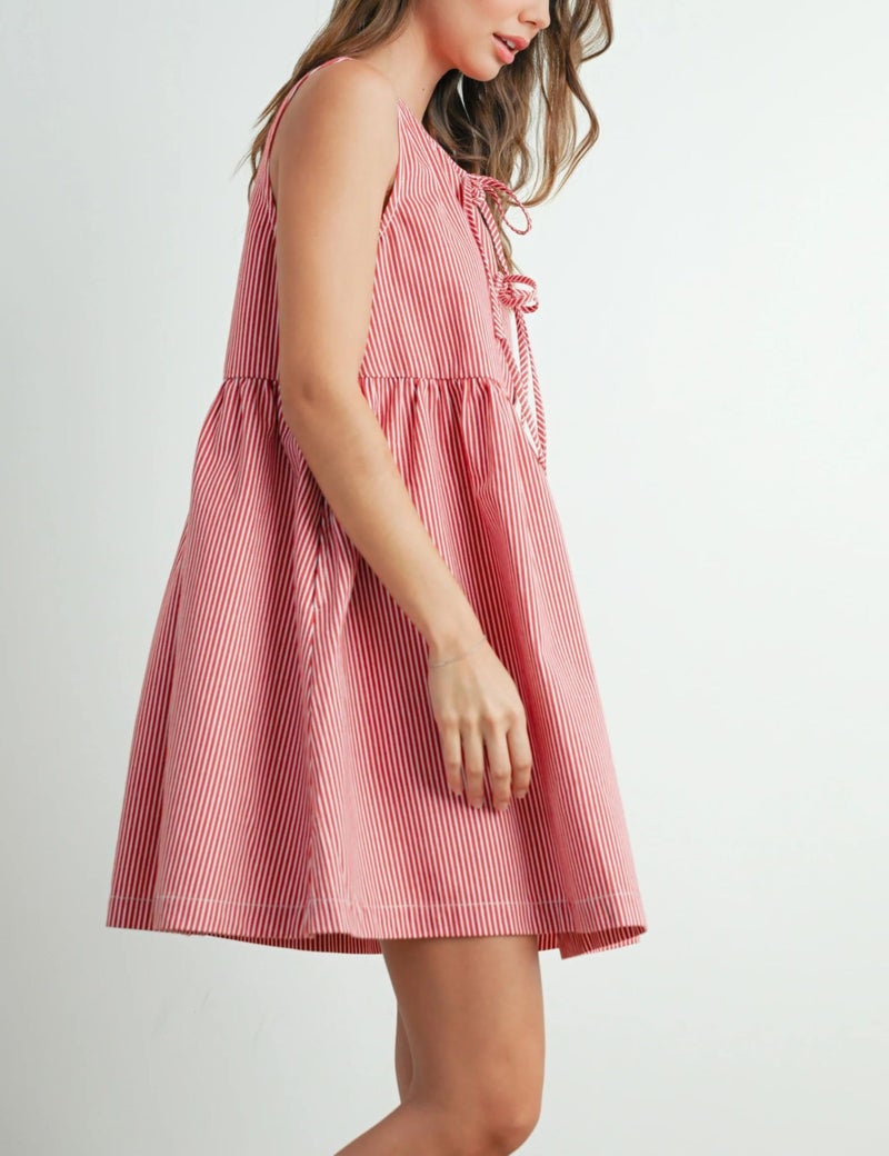 Meyhad Womens Mini Red Stripe Bowknot Dress Round Neck Sleeveless A Line Casual Dresses(0943-Red-M) - Image 4
