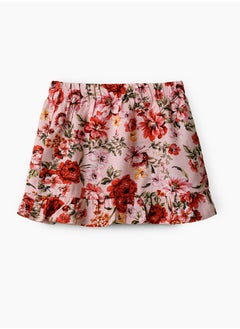 Jelliene Girls Pink Floral Ruffle Hem Skirt  - Image 2