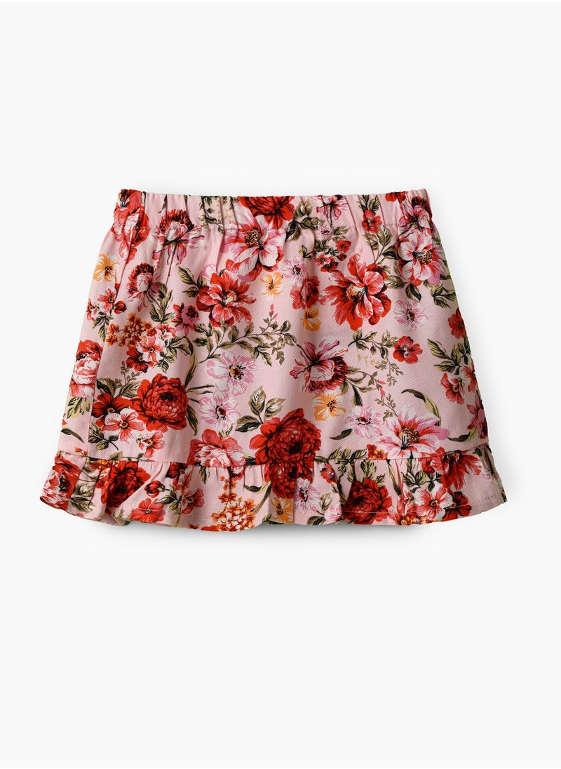 Jelliene Girls Pink Floral Ruffle Hem Skirt  - Image 2