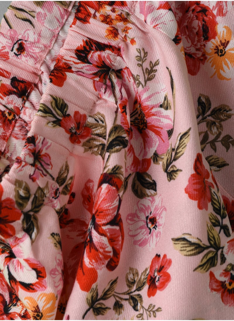 Jelliene Girls Pink Floral Ruffle Hem Skirt  - Image 3