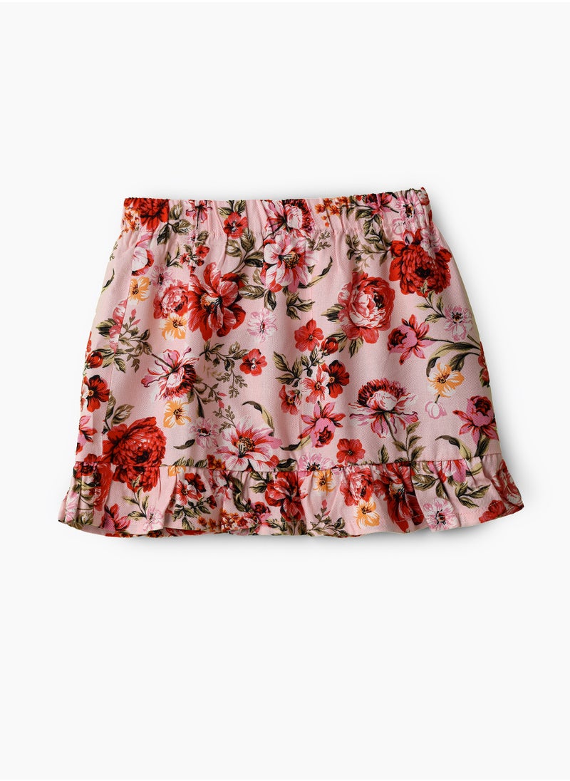Jelliene Girls Pink Floral Ruffle Hem Skirt  - Image 4