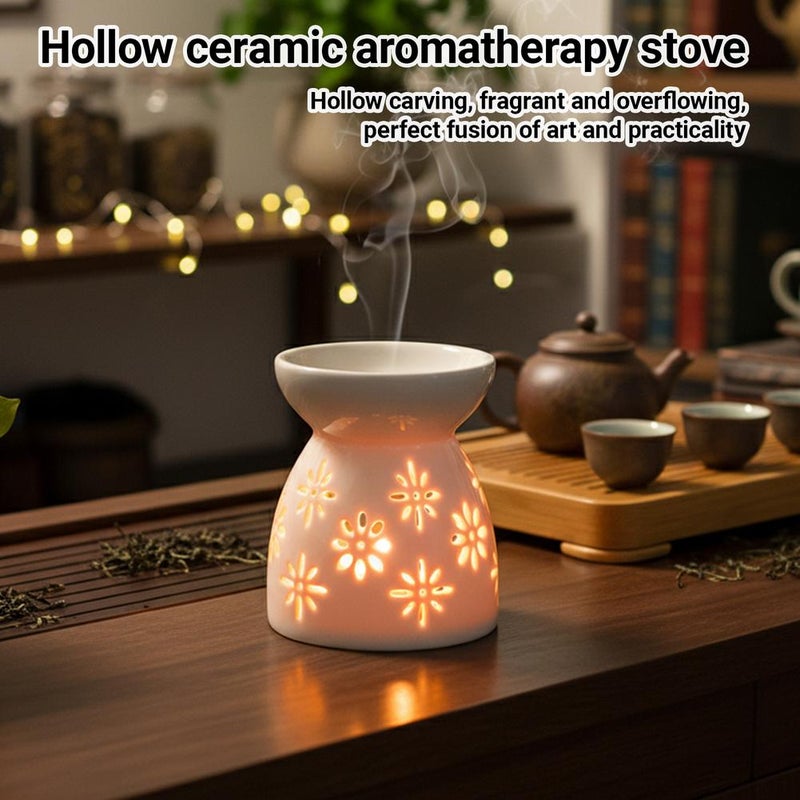 Ceramic aromatherapy burner, candle/essential oil burner, heater, hollowed-out home decor item - Image 3