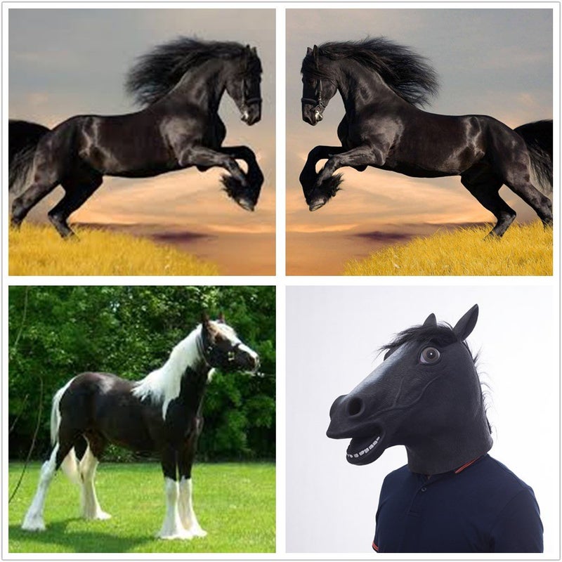 MOLEZU Black Horse Head Mask for Adult, Rubber Latex Animal Mask for Halloween Costume Party Masquerade - Image 3