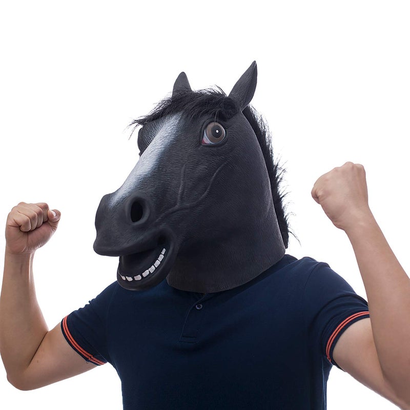 MOLEZU Black Horse Head Mask for Adult, Rubber Latex Animal Mask for Halloween Costume Party Masquerade - Image 1