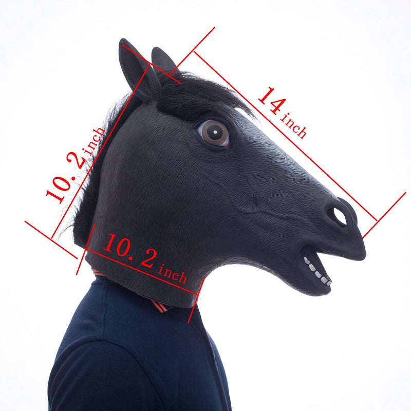 MOLEZU Black Horse Head Mask for Adult, Rubber Latex Animal Mask for Halloween Costume Party Masquerade - Image 2