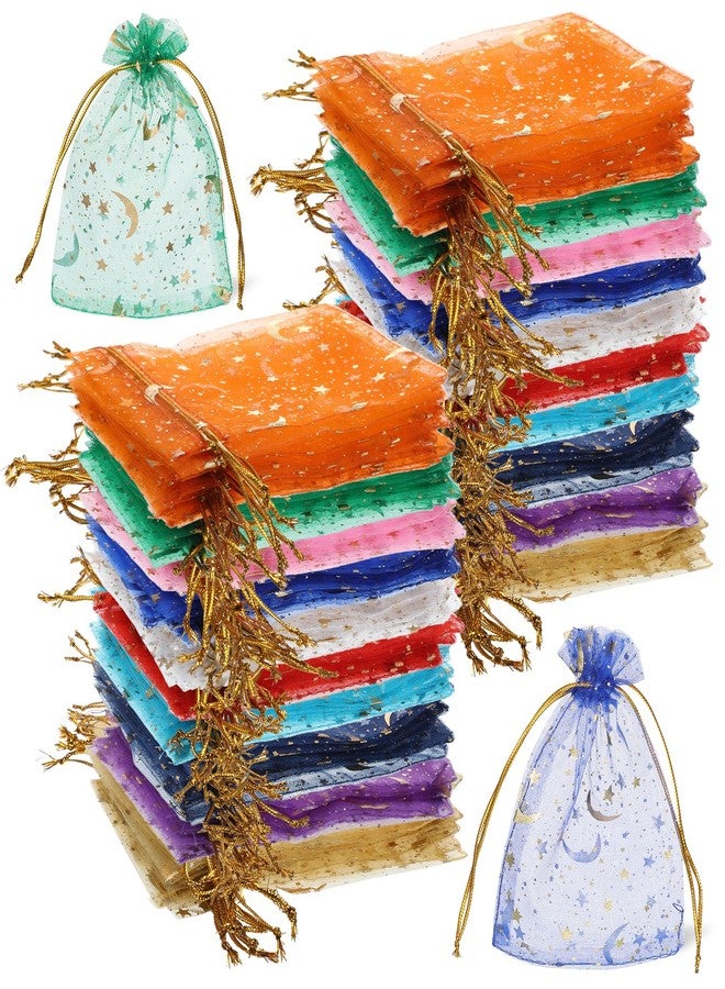 AOZUO 600 Pcs Moon Star Organza Bags, 3.5 x 4.7 Inch Small Drawstring Mesh Bags Assorted Colors Premium Sheer Jewelry Pouches Candy Bag for Birthday Wedding Christmas Party - Image 1