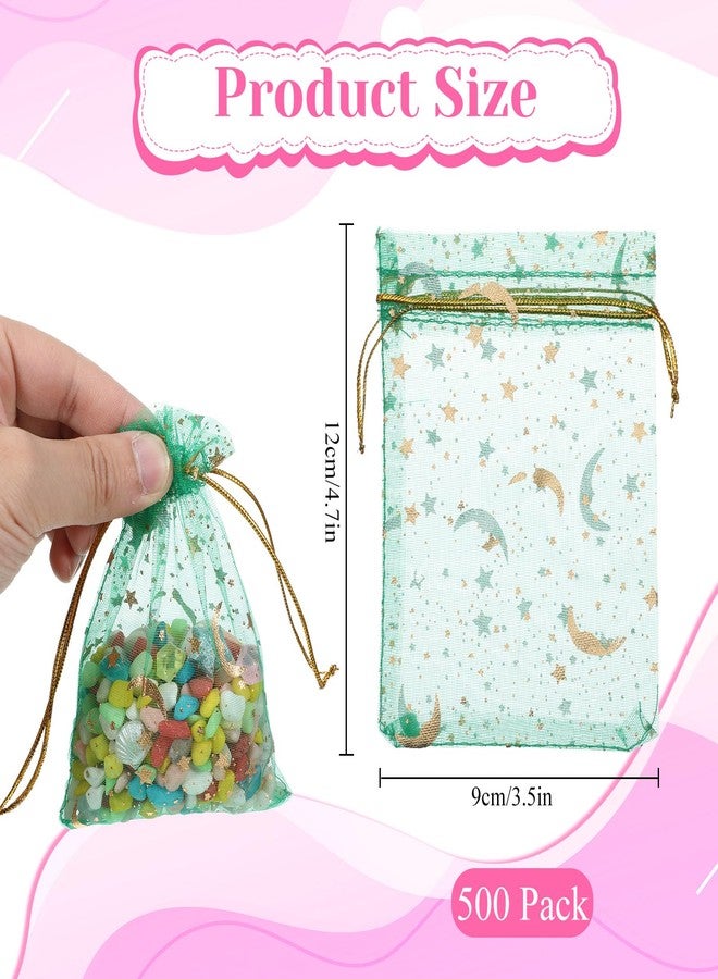 AOZUO 600 Pcs Moon Star Organza Bags, 3.5 x 4.7 Inch Small Drawstring Mesh Bags Assorted Colors Premium Sheer Jewelry Pouches Candy Bag for Birthday Wedding Christmas Party - Image 2