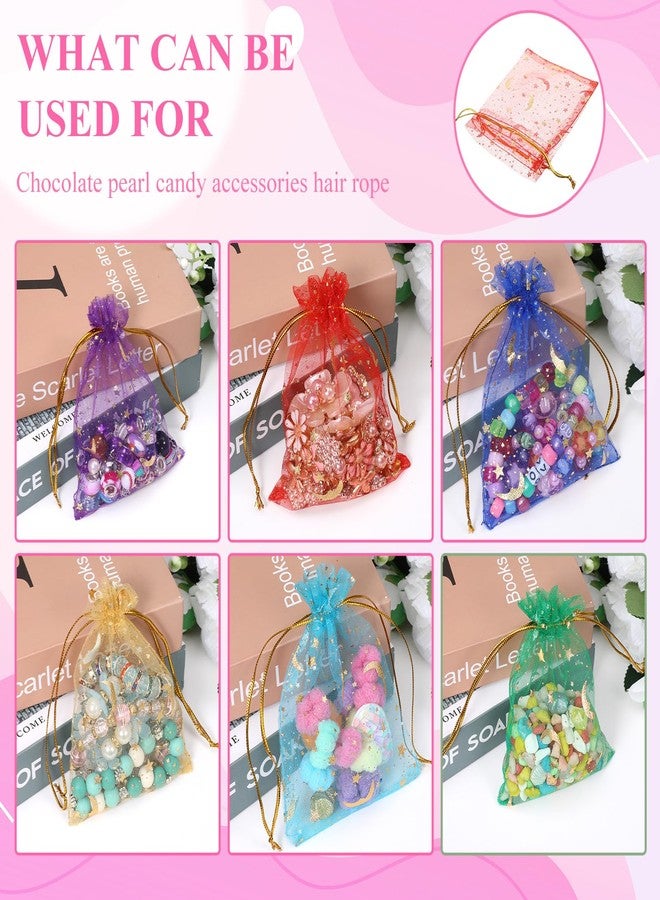 AOZUO 600 Pcs Moon Star Organza Bags, 3.5 x 4.7 Inch Small Drawstring Mesh Bags Assorted Colors Premium Sheer Jewelry Pouches Candy Bag for Birthday Wedding Christmas Party - Image 4