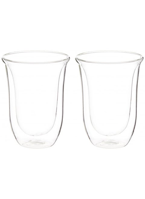 De'Longhi DeLonghi Double Walled Thermo Latte Glasses, Set of 2, 2 Count (Pack of 1), Clear, 330 milliliters