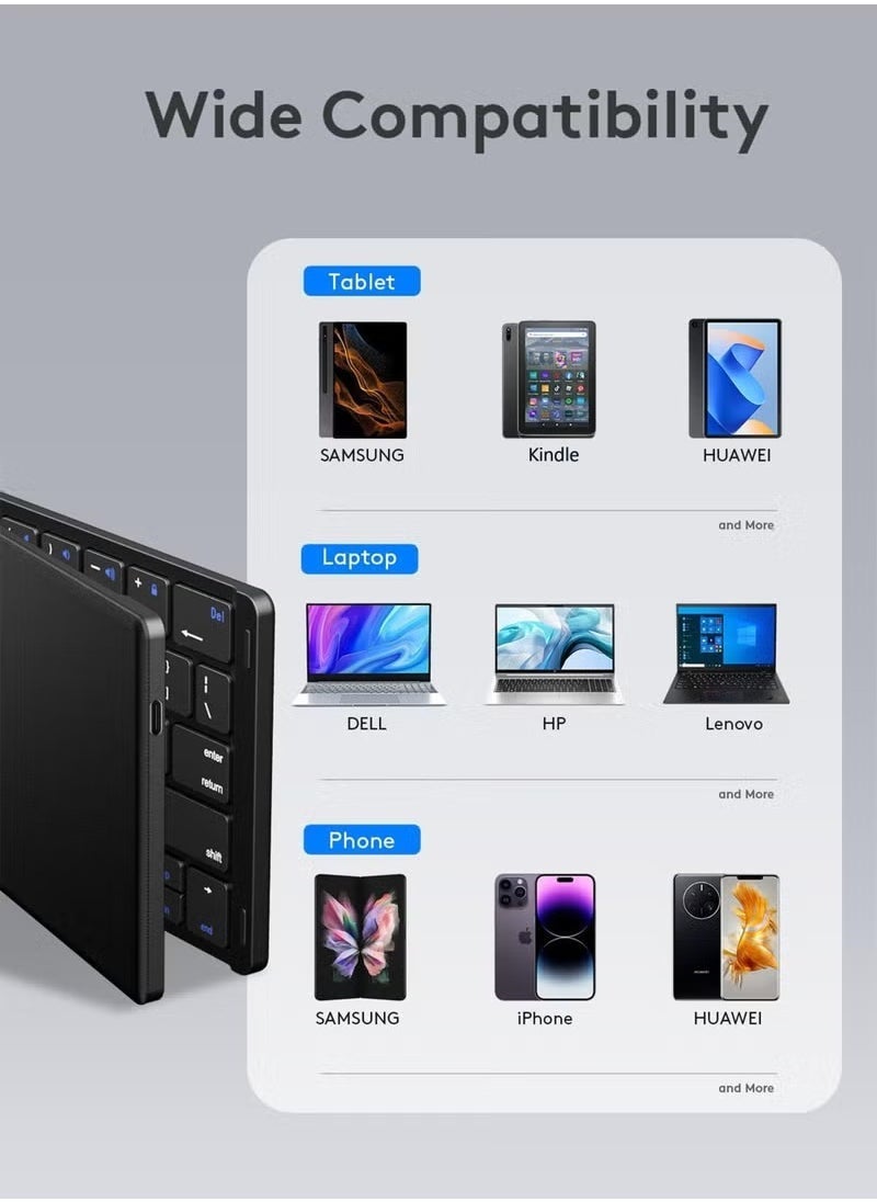 TIGER Foldable Bluetooth Keyboard - Ultra Slim Wireless Portable Keyboard with Rechargeable Battery, Full-Size Layout, Compatible with iOS, Android, Windows, Tablets, Smartphones, and Laptops | Slim, Lightweight & Multi-Device - Image 2