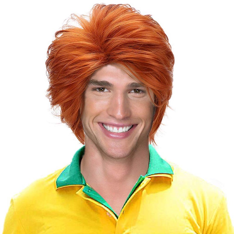 PARTY ZONE Short Orange Cosplay WigMan Synthetic Anime Role Play Wigs for Party Jesus Hair Halloween Costume Wig