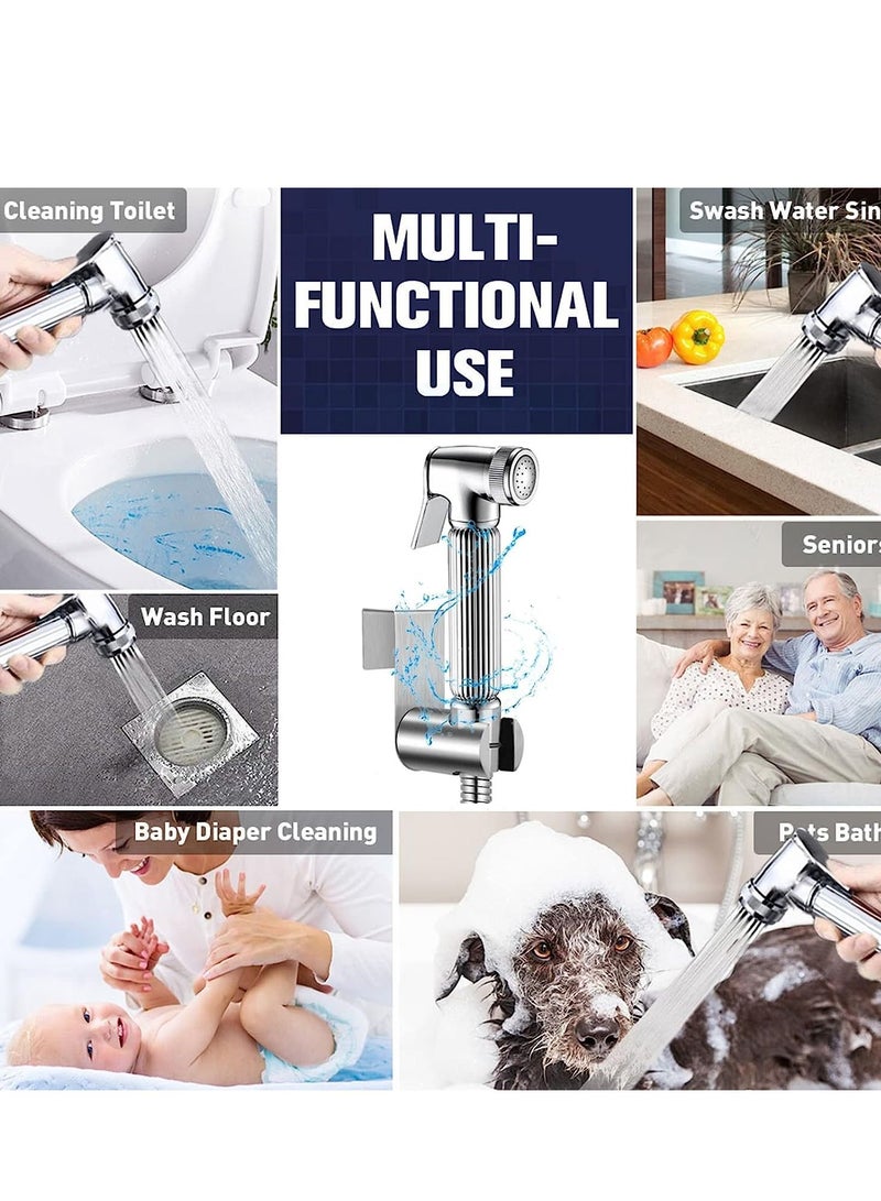 Excefore Handheld Bidet Sprayer for Toilet-Adjustable Water Pressure Control with Bidet Hose for Feminine Wash, Stainless Steel Brushed Nickel Cloth Diaper Bidet Toilet Sprayer for Baby Wash  - Image 2