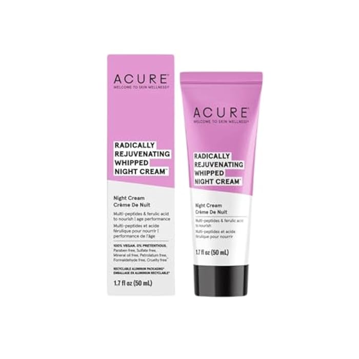 Acure Radically Rejuvenating Whipped Night Cream - Anti Aging Peptide Night Face Cream for Women & Men, Hydrating & Renewing Moisturizer for Fine Lines and Dark Spots with Vitamin C - 1.7 fl oz - Image 1