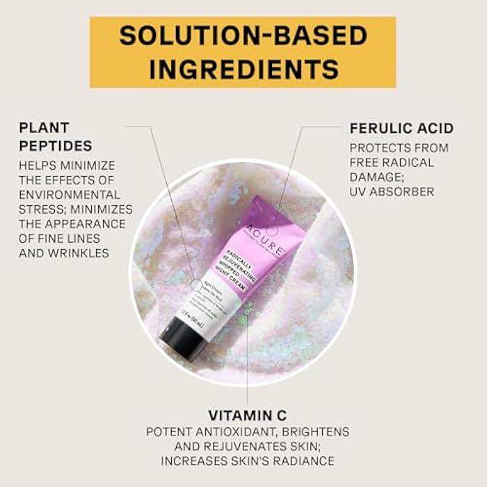 Acure Radically Rejuvenating Whipped Night Cream - Anti Aging Peptide Night Face Cream for Women & Men, Hydrating & Renewing Moisturizer for Fine Lines and Dark Spots with Vitamin C - 1.7 fl oz - Image 3