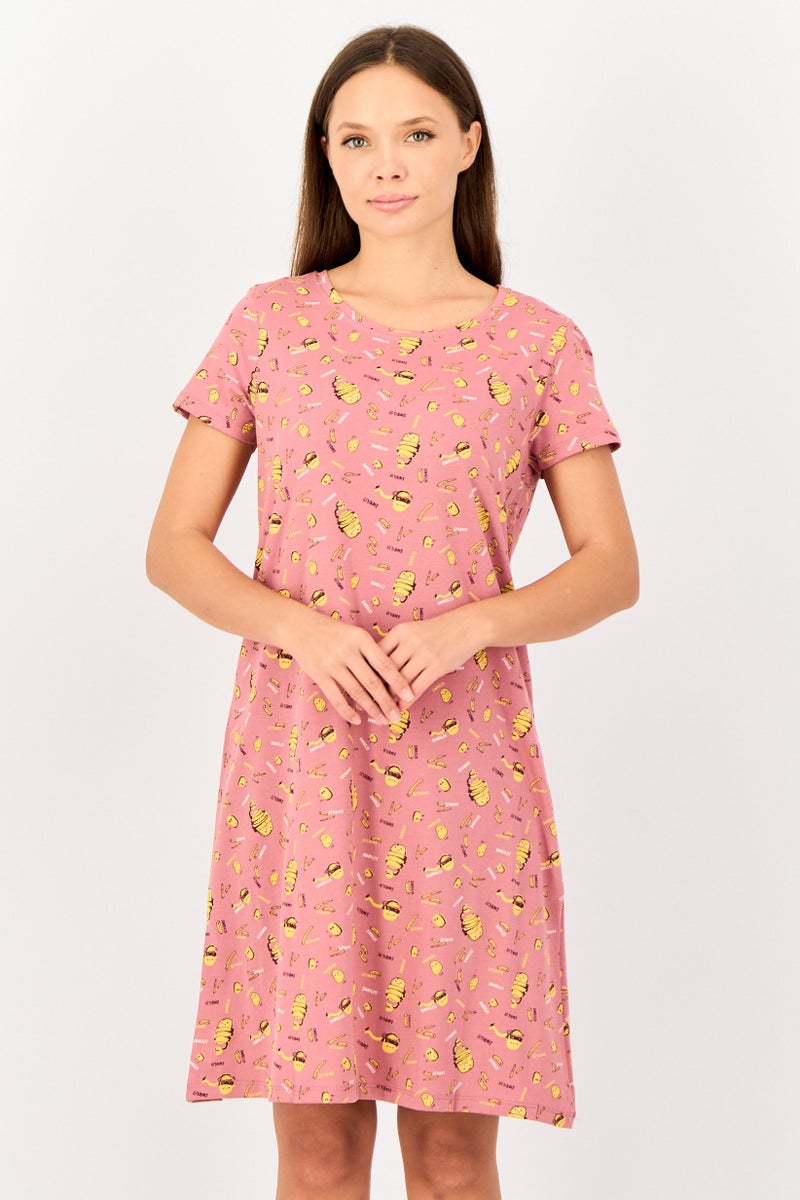 Zivame x Rosaline Women Allover Print Short Sleeves Sleeping Dress, Multicolor - Image 1