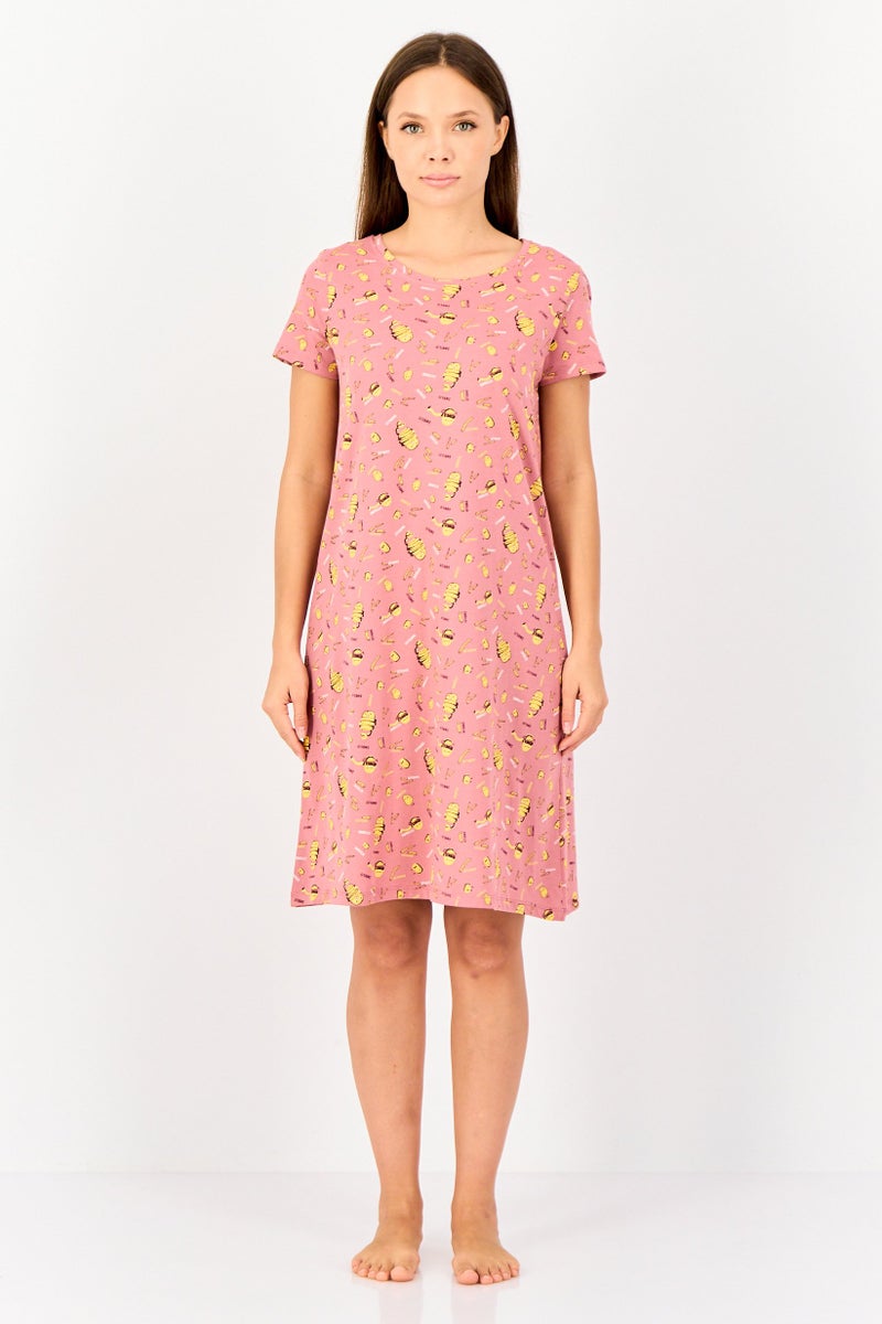 Zivame x Rosaline Women Allover Print Short Sleeves Sleeping Dress, Multicolor - Image 3