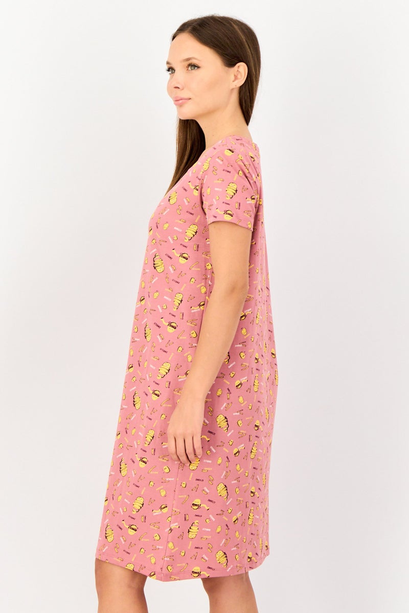 Zivame x Rosaline Women Allover Print Short Sleeves Sleeping Dress, Multicolor - Image 2