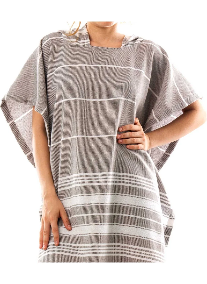 فورميا 100% Cotton Adult Peshtemal Poncho Bathrobe Beach Towel Brown