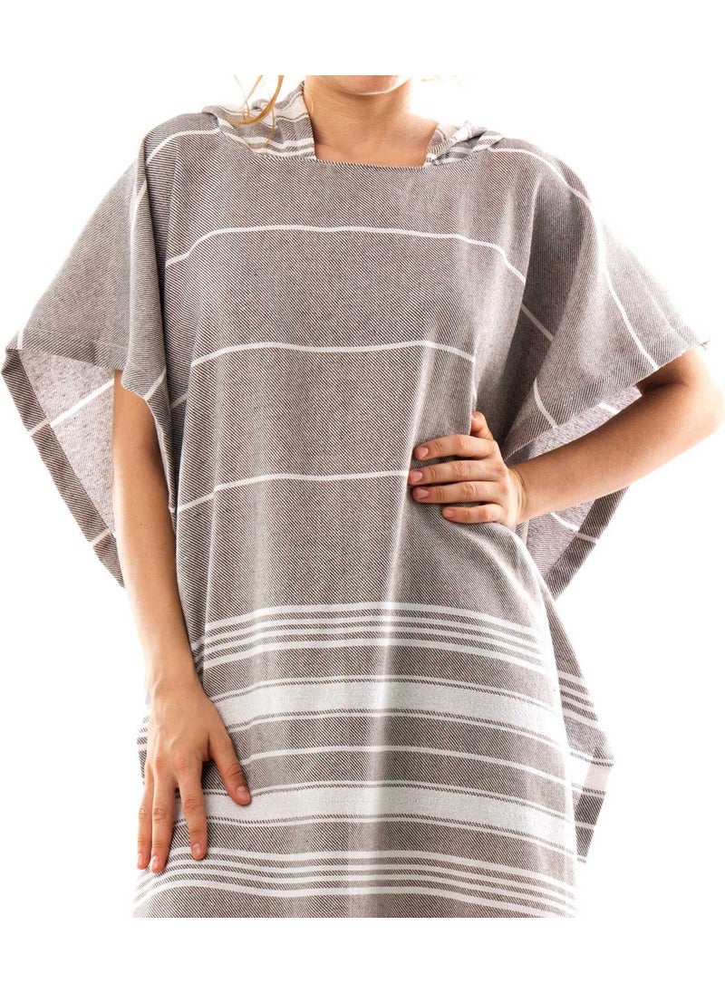 Formeya 100% Cotton Adult Peshtemal Poncho Bathrobe Beach Towel Brown  - Image 1