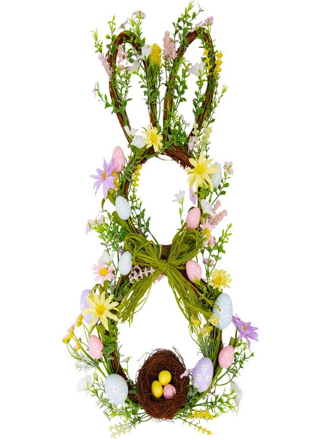 VGIA 27 Inch Easter Wreath for Front Door Bunny Wreath Cute Easter Decorations Gifts with Colorful Eggs Spring Flower Home Decor Party Holiday - Image 1