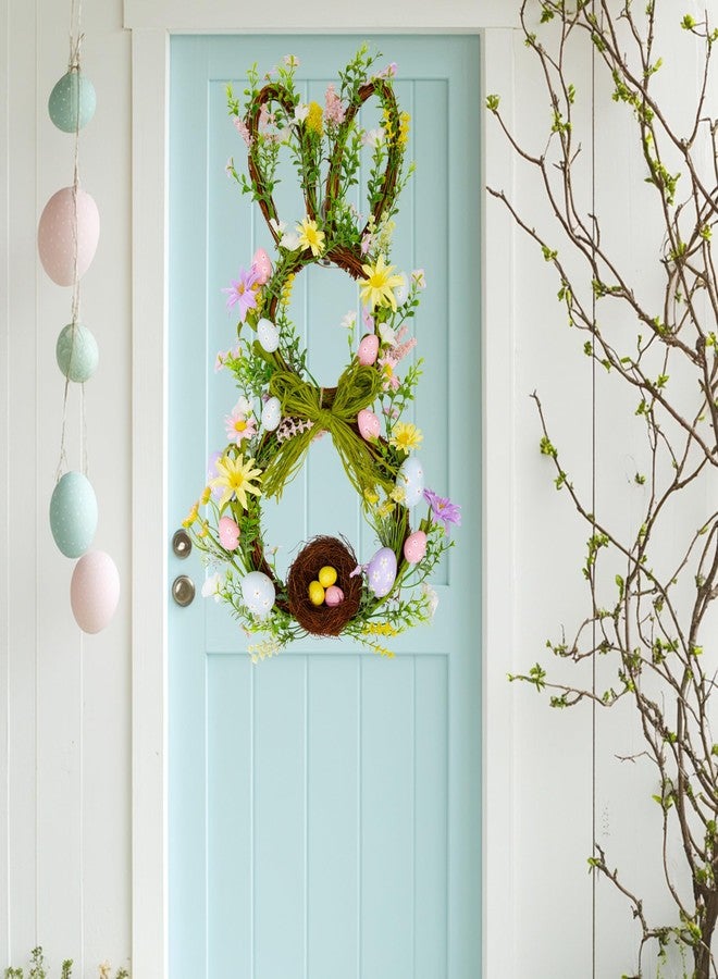 VGIA 27 Inch Easter Wreath for Front Door Bunny Wreath Cute Easter Decorations Gifts with Colorful Eggs Spring Flower Home Decor Party Holiday - Image 3
