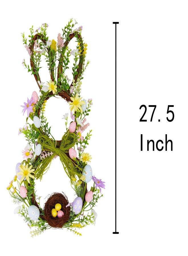 VGIA 27 Inch Easter Wreath for Front Door Bunny Wreath Cute Easter Decorations Gifts with Colorful Eggs Spring Flower Home Decor Party Holiday - Image 2