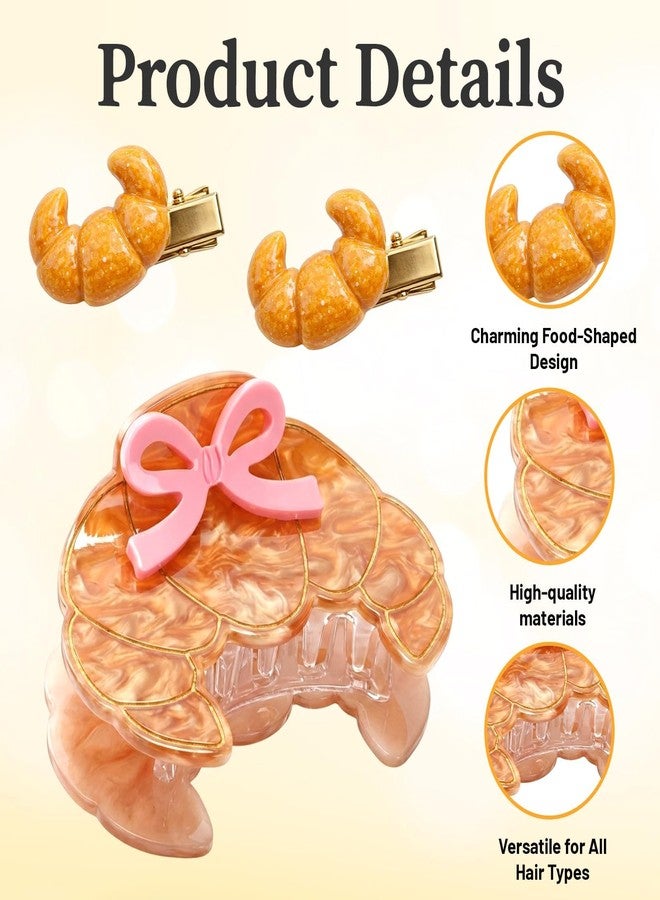 CZFSWT 3Pcs Croissant Hair Clip Set, Food Hair Clips, Durable Design Fun Claw Clips Suitable for Casual and Party Occasions - Image 3