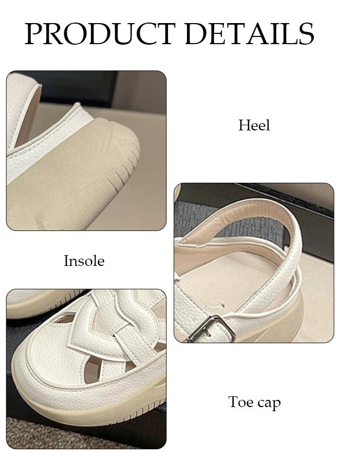 DUNISO Women's Sandals Fashion Leather Flat Sandals Thick-soled Shoes Comfortable Walking Sandal, Women's Summer Breathable Shoes for Travel Work School Beach  - Image 3