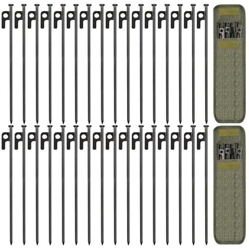 DkOvn عبوة من 32 وتد خيمة، أوتاد خيمة شديدة التحمل بطول 12 بوصة مع حقيبة تخزين، أوتاد خيمة من الفولاذ المطروق للتخييم - Image 1