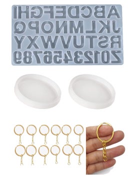 SNOOGG Alphabet Resin Casting Mold, Letter and Numbers DIY Key Chain, Pendant, Jewelry Making Molds for Resin. with Built in Hole Enabler with Keychain and 2 Coaster
