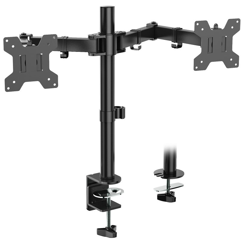 WALI Dual LCD Monitor Desk Mount Stand Fully Adjustable Fits Two Screens up to 27", Full Motion, Tilt, Swivel, Rotate, 22 lbs Capacity, C-Clamp Base and Optional Grommet Base (WL-M002) - Image 1