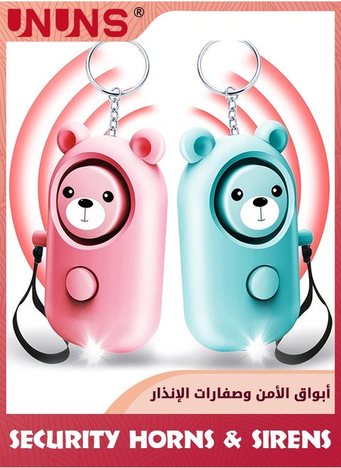 Door Bells Chimes,Personal Alarms For Women Keychain Safety For Kids Elders,2 Pack Loud 130dB Siren Safe Sound Security Self Defense With LED Light,Safe Extra Loud Speaker Cute,Cyan+Blush