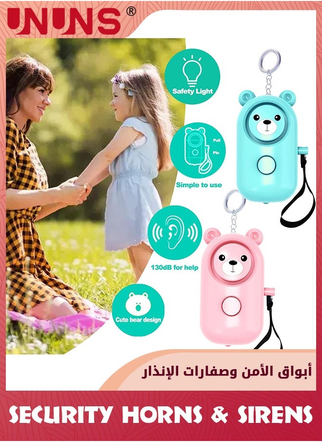 UNUNS - Door Bells Chimes,Personal Alarms For Women Keychain Safety For Kids Elders,2 Pack Loud 130dB Siren Safe Sound Security Self Defense With LED Light,Safe Extra Loud Speaker Cute,Cyan+Blush - Image 1