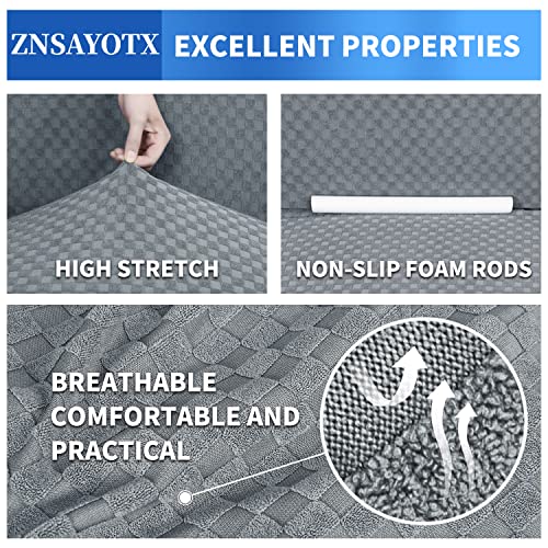ZNSAYOTX 1 Piece Jacquard Couch Covers for 3 Cushion Couch Living Room High Stretch Sofa Cover Pets Dogs Friendly Anti Slip Thickened Slipcovers Furniture Protector (Sofa, Light Grey) - Image 5