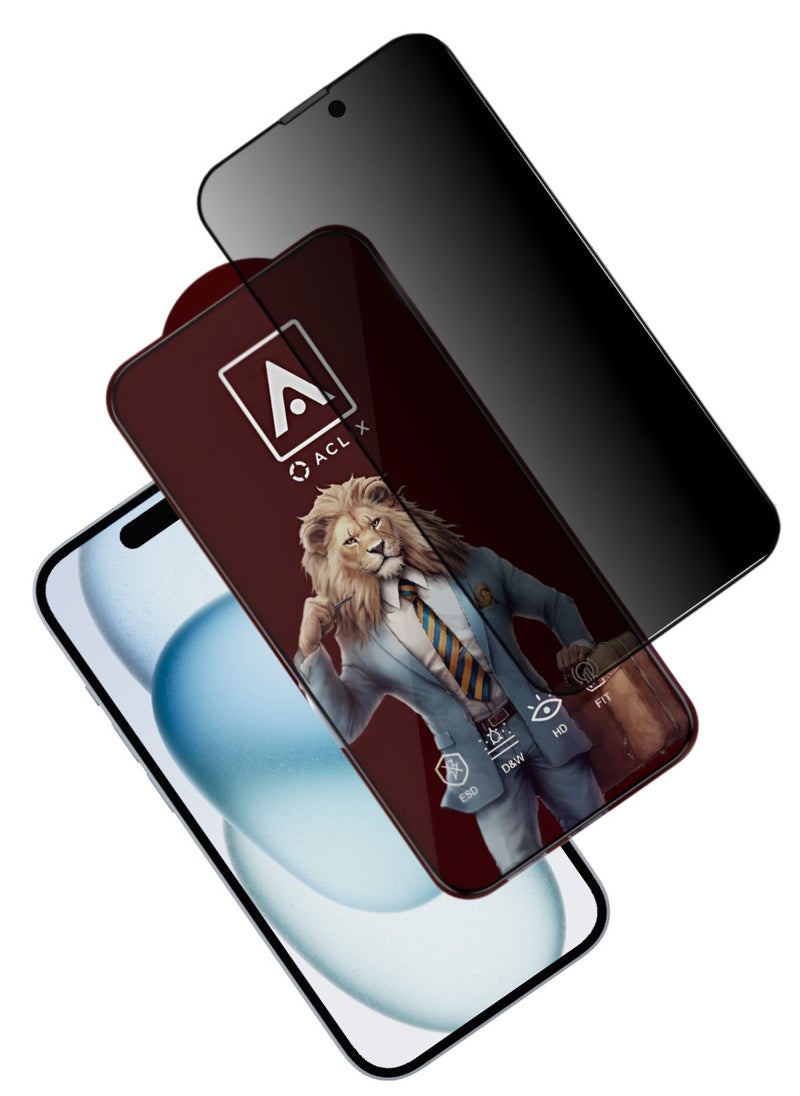 ACLIX Antistatic ESD Dustof Premium Quality High Definition Anti-Spy Privacy Tempered Glass Screen tector Designed For  iPhone 15 Plus - Image 1