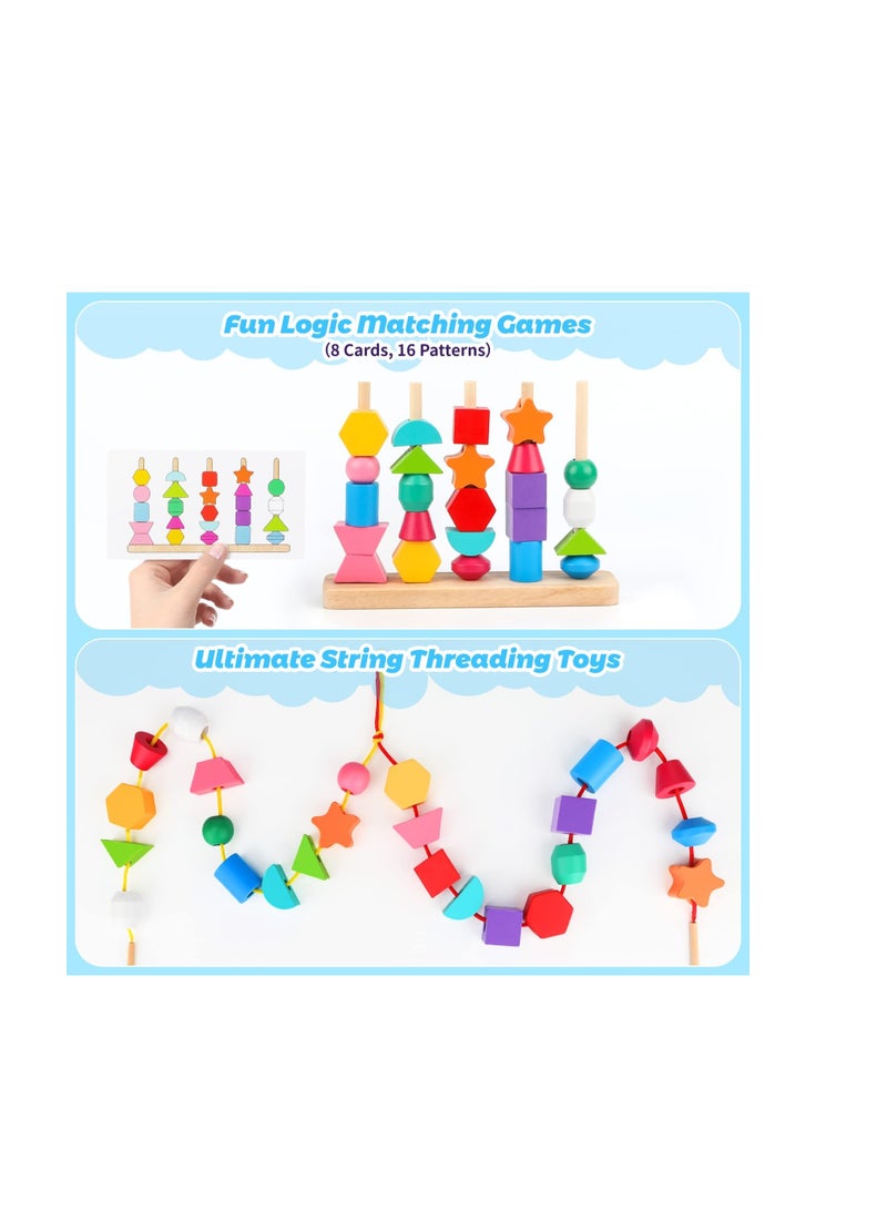 KASTWAVE Montessori Toys, Wooden Beads Sequencing Toy, Stacking Blocks, Matching Shape Stacker, Preschool Educational Toys, Boost Child's Observation Skills - Image 4