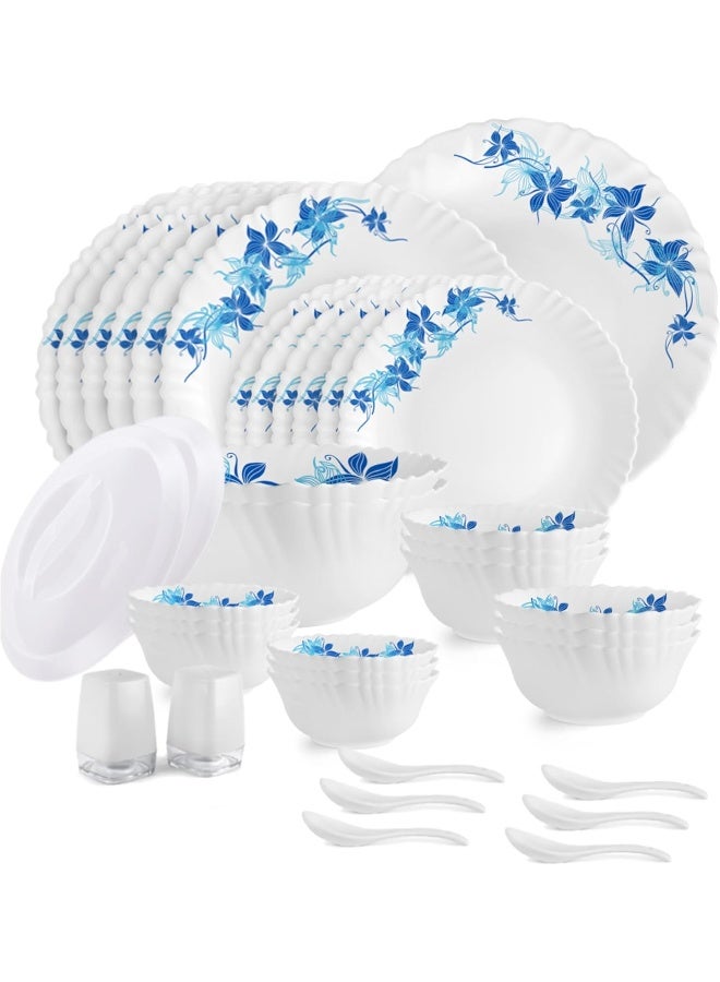 Cello Opalware Dazzle Blue Swirl Dinner Set, 37Pcs, White - Image 1
