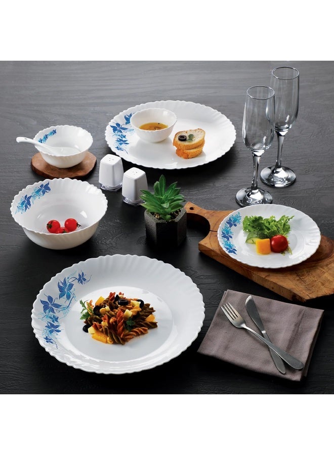 Cello Opalware Dazzle Blue Swirl Dinner Set, 37Pcs, White - Image 2