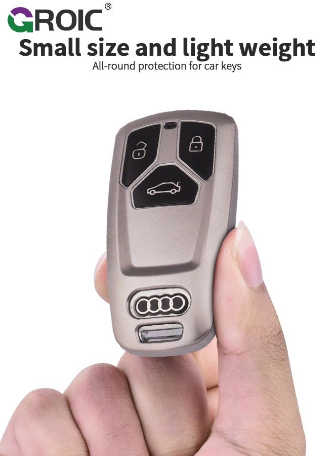 جرويك For Audi Key Fob Cover with with Keychain, Metallic Gray Car Key Shell Case for Audi A4 Q7 Q5 TT A3 A6 SQ5 R8 S5, Audi Accessories Protector Case Keychain Key Holder Key Cover (B) - Image 4