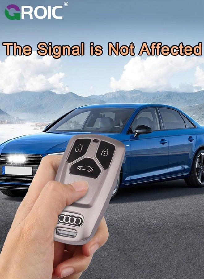 جرويك For Audi Key Fob Cover with with Keychain, Metallic Gray Car Key Shell Case for Audi A4 Q7 Q5 TT A3 A6 SQ5 R8 S5, Audi Accessories Protector Case Keychain Key Holder Key Cover (B) - Image 3