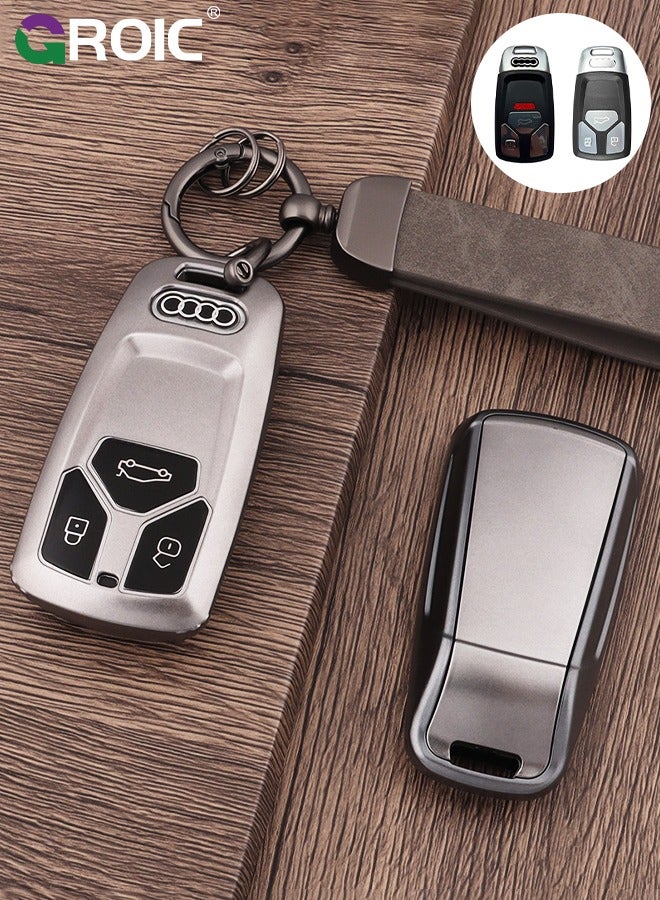 جرويك For Audi Key Fob Cover with with Keychain, Metallic Gray Car Key Shell Case for Audi A4 Q7 Q5 TT A3 A6 SQ5 R8 S5, Audi Accessories Protector Case Keychain Key Holder Key Cover (B) - Image 1