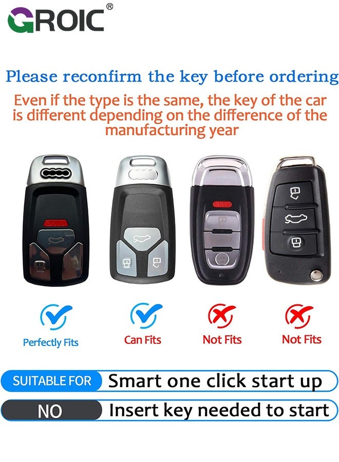 جرويك For Audi Key Fob Cover with with Keychain, Metallic Gray Car Key Shell Case for Audi A4 Q7 Q5 TT A3 A6 SQ5 R8 S5, Audi Accessories Protector Case Keychain Key Holder Key Cover (B) - Image 2