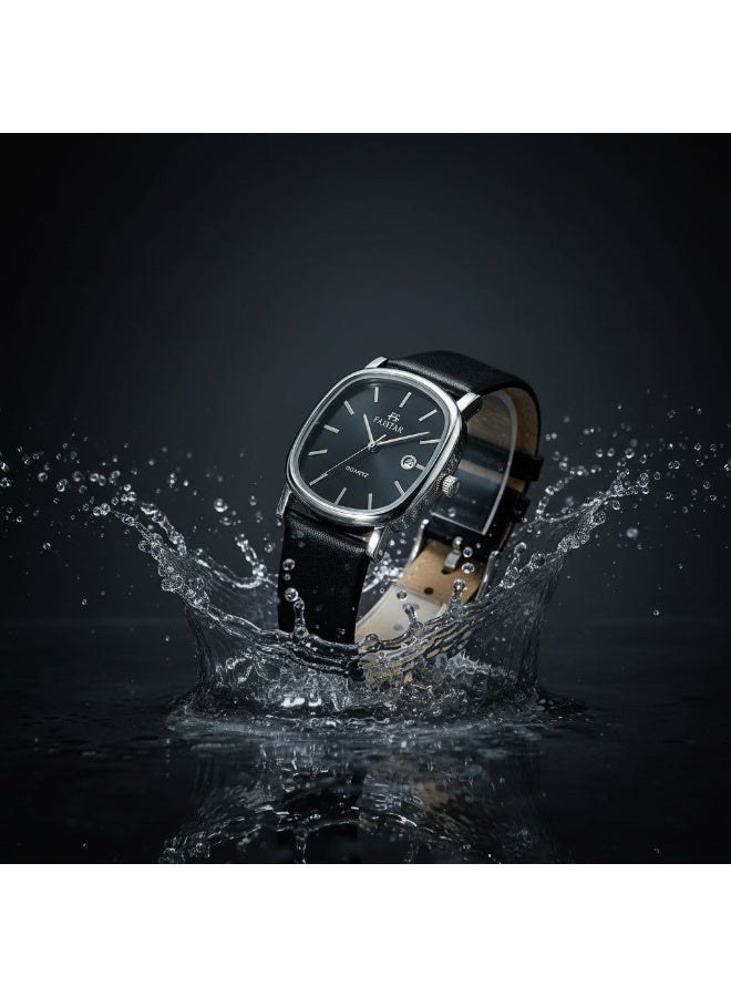 FAISTAR Azure Classic FT430G Analog Watch for Men Black Dial Silver Case Black Leather Strap Quartz Date Display - Image 5