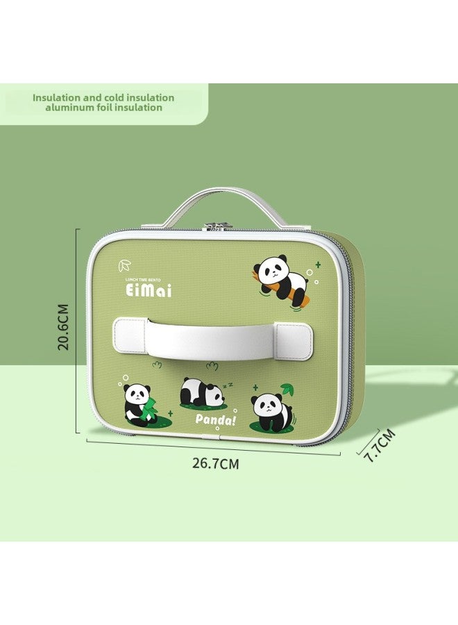 316 Stainless Steel Children's Lunch Box Primary School Students Special Compartment Lunch Box Insulation Portable Lunch Box With Food For Office Workers-Specifications:Dinner Plate Bag-panda  - Image 1