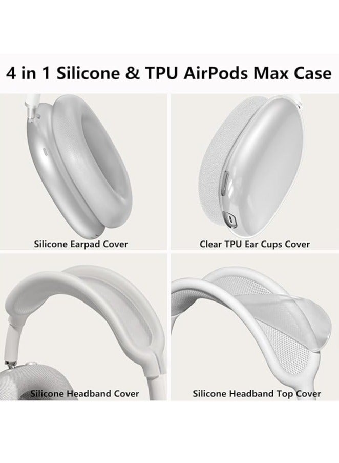 4 in 1 Clear Silicone Case Cover for AirPods Max Headphones White  - Image 4