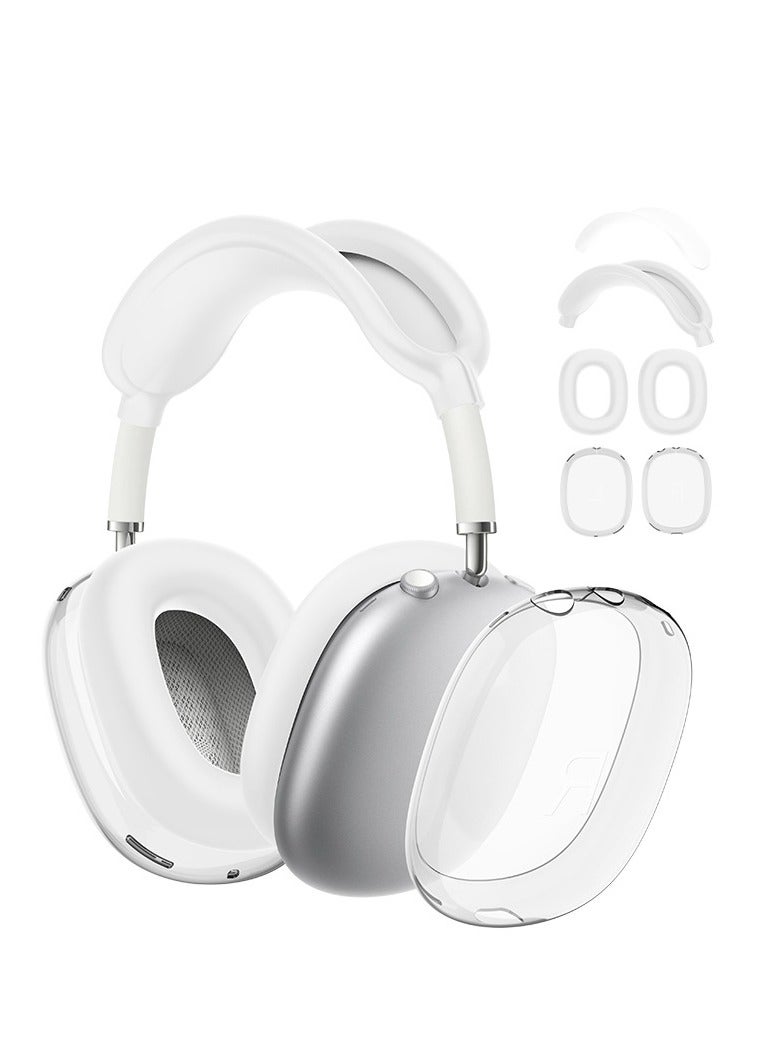 4 in 1 Clear Silicone Case Cover for AirPods Max Headphones White  - Image 1