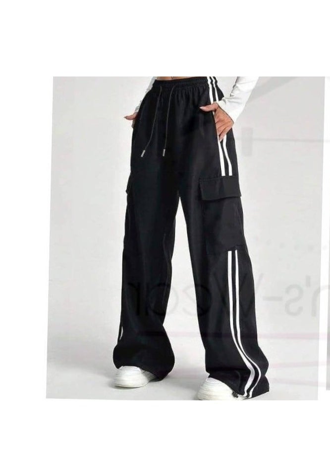 Nona fashion Wide Leg Cargo Pants Loose Side Cargo Pants with Stripes Suitable for girls and teenagers for outdoor exercises and activities  - Image 3